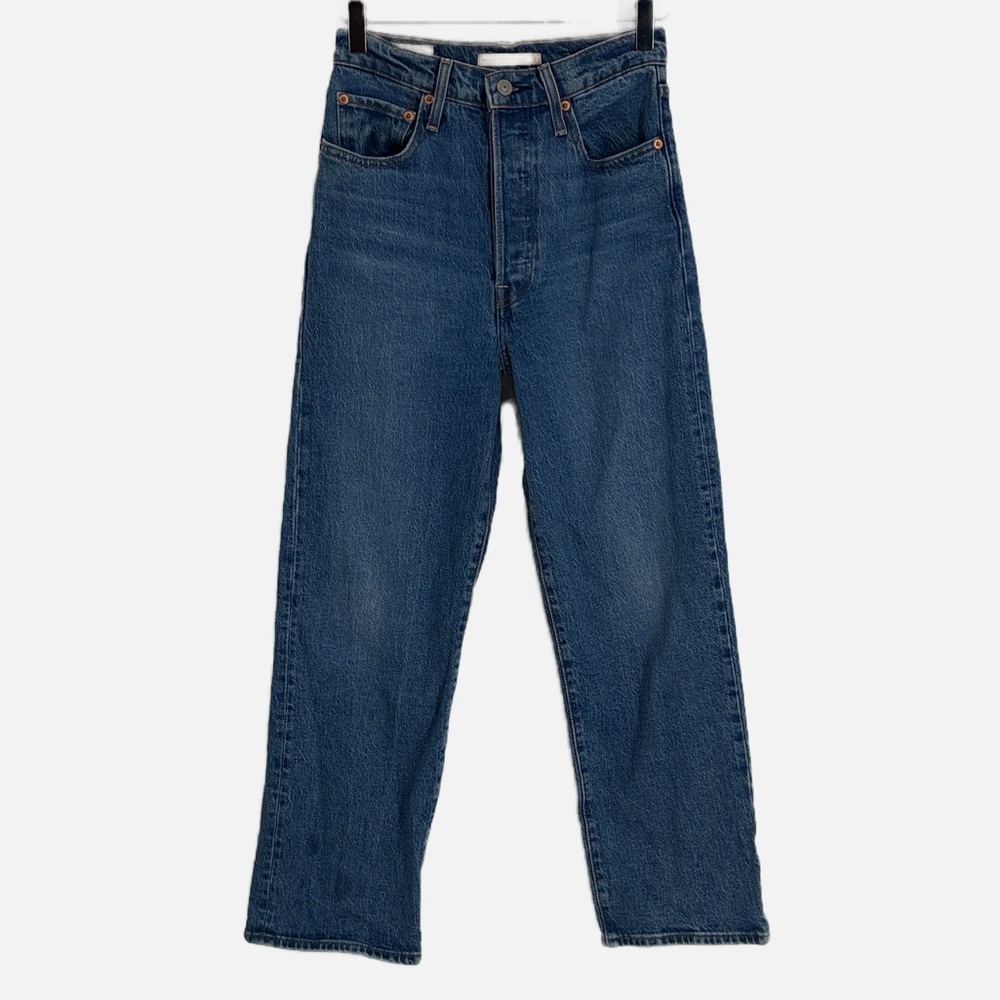 Levi's Ribcage Straight Ankle Button Fly Jeans in Medium Blue - Size 27
